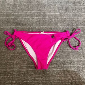 Hawaiian Tropic Hot Bright Pink Side Tie Bikini Swim Bottoms Small